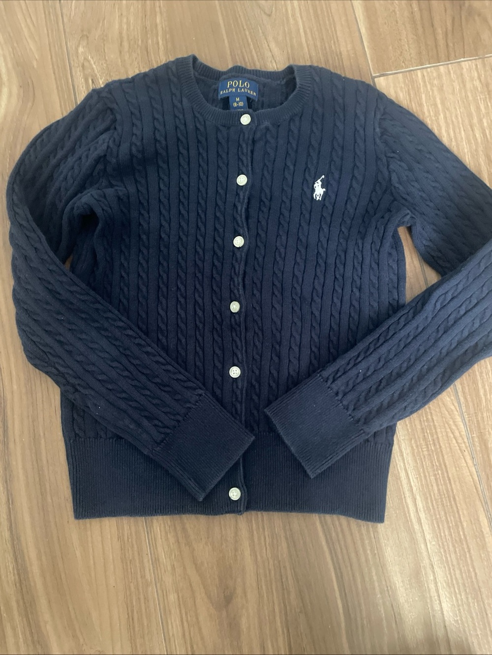 Polo Ralph Lauren girls navy blue sz 8/10 cable knit button down cardigan preppy